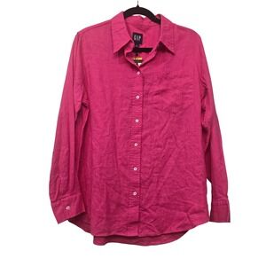 NWT GAP 100% Linen Button Down Shirt M Pink Long Sleeve Coastal Classic Preppy
